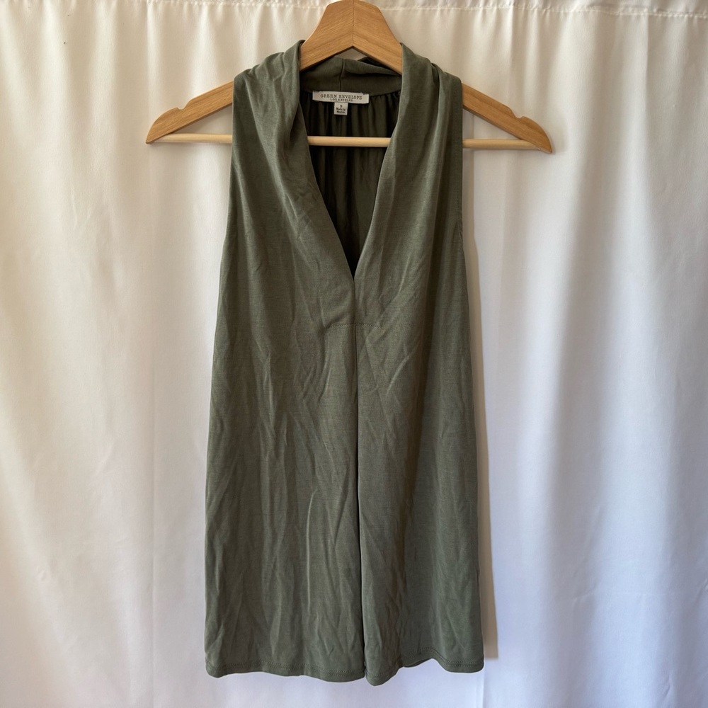 Green Envelope Halter Tank Top Green Size Small Loose Fit